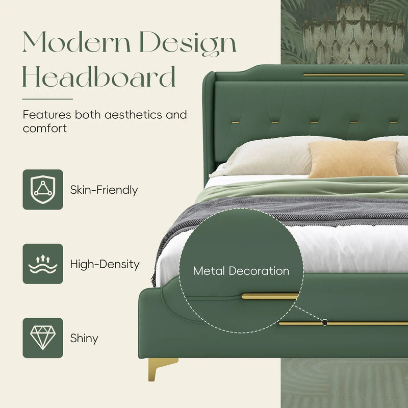 Queen Size Leather Bed Frame with Wingback Headboard & Footboard by HouseOfZazla