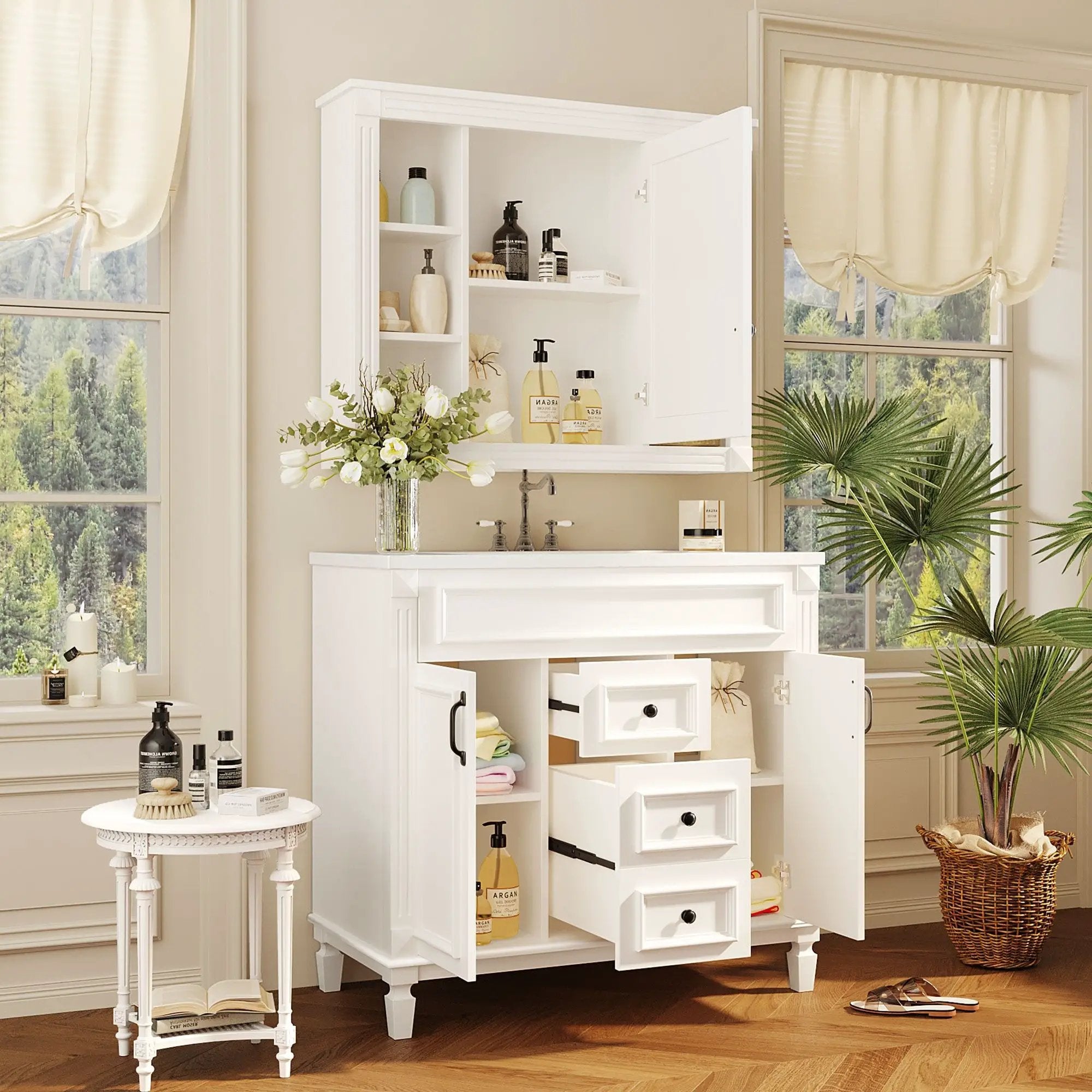 Bathroom Vanity With Top Sink, Mirror Cabinet, 2 Soft Closing Doors & 2 Drawers by HouseOfZazla