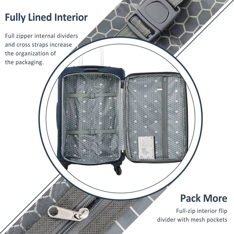 Softside Luggage Expandable 3 Piece Set Suitcase Upright Spinner Softshell Lightweight Luggage Travel Set - Dark Blue by HouseOfZazla