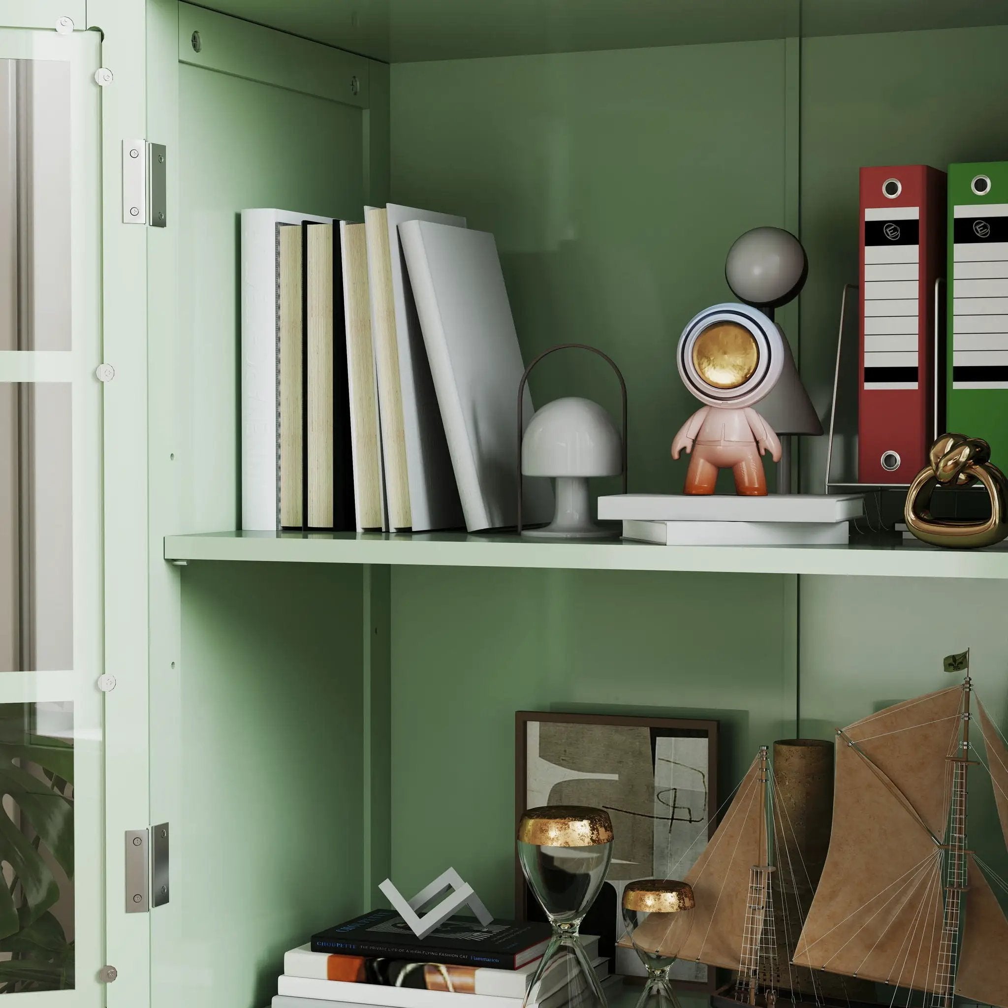 Minimalist Buffet Cabinet With Double Glass Doors And Drawer