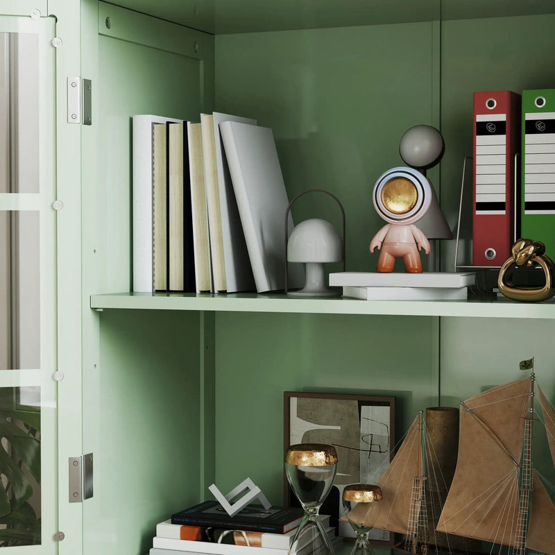 Minimalist Buffet Cabinet With Double Glass Doors And Drawer