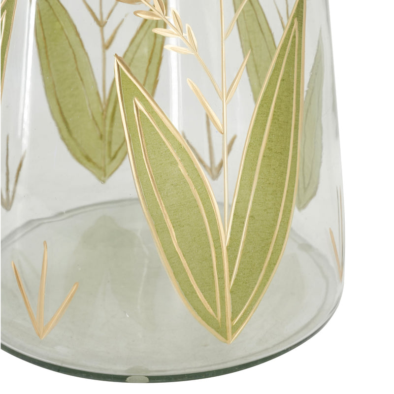 Round Glass Side Table with Hand-Painted Glass Base and Wood Top, photo 6 of 9