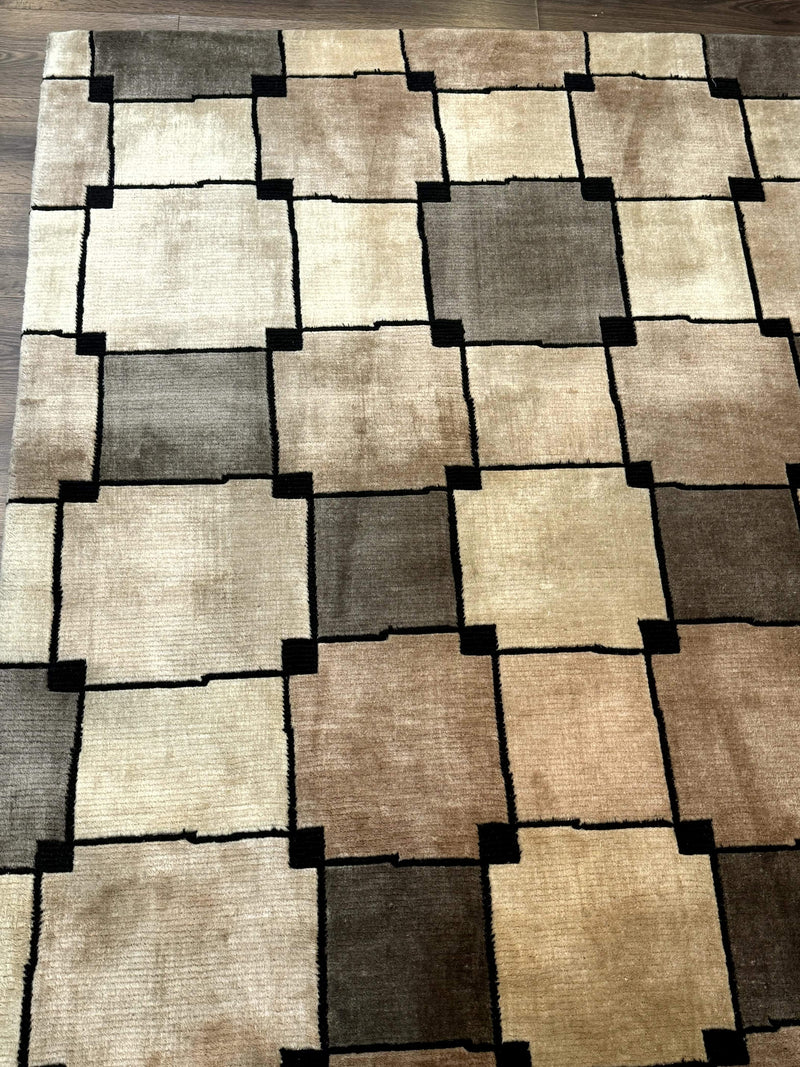 Tibetan Wool Rug 5x8, Contemporary Modern Carpet, Abstract Design, Soft Thick Pile, Pair B by Jewel Rugs