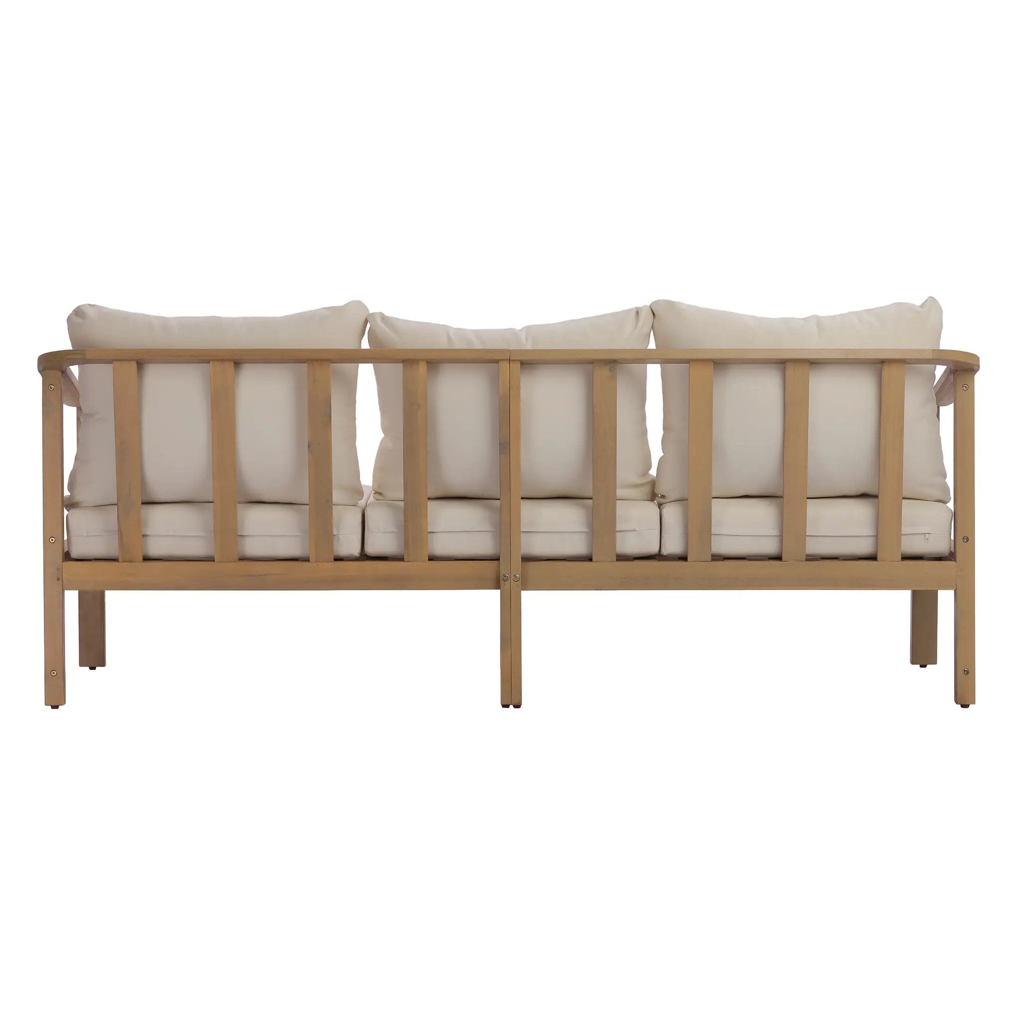 77.95" Outdoor Acacia Wood 3-Seater Sofa with Beige Cushions by HouseOfZazla