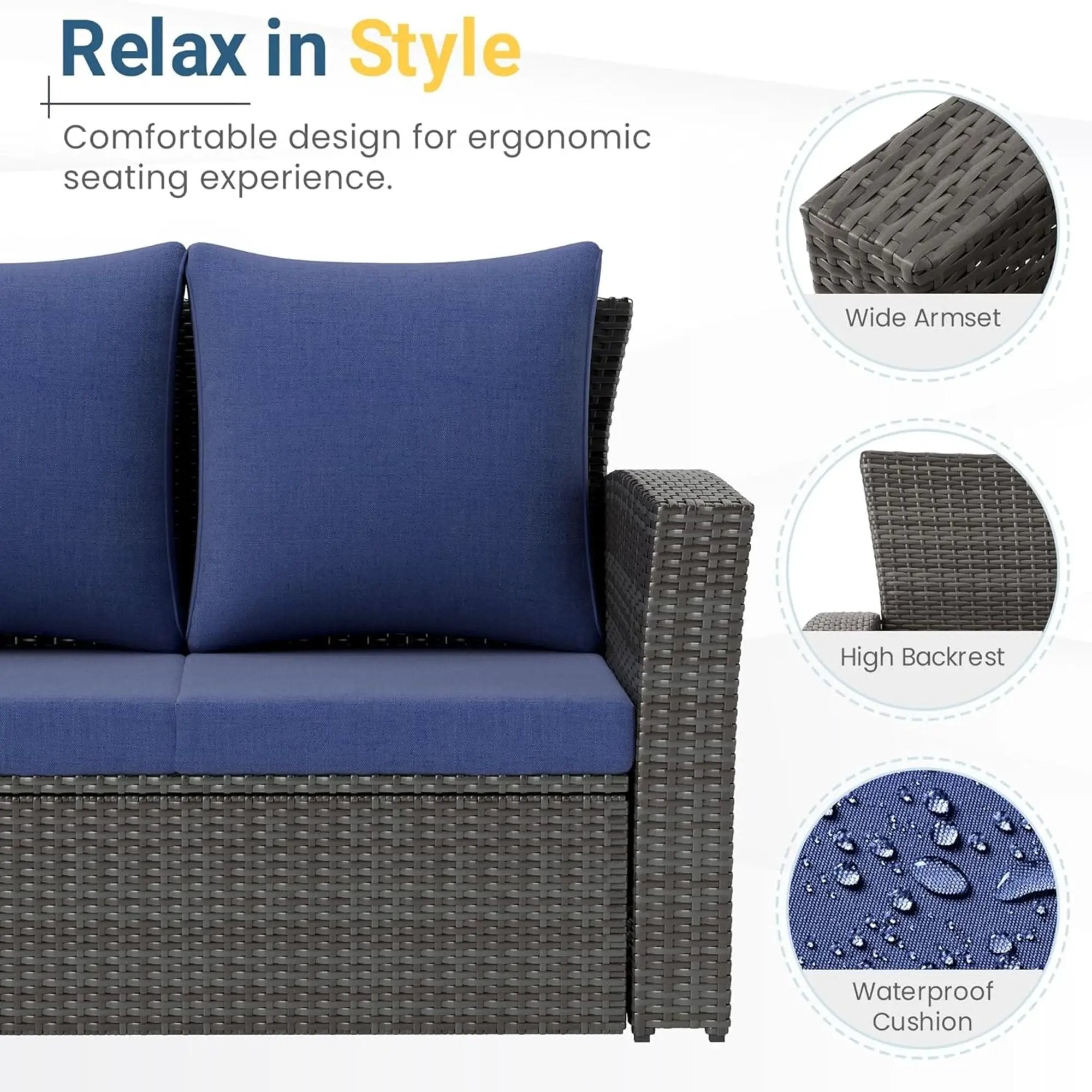 All-Weather Wicker 3 Seat Patio Sofa With Thick Cushions by HouseOfZazla