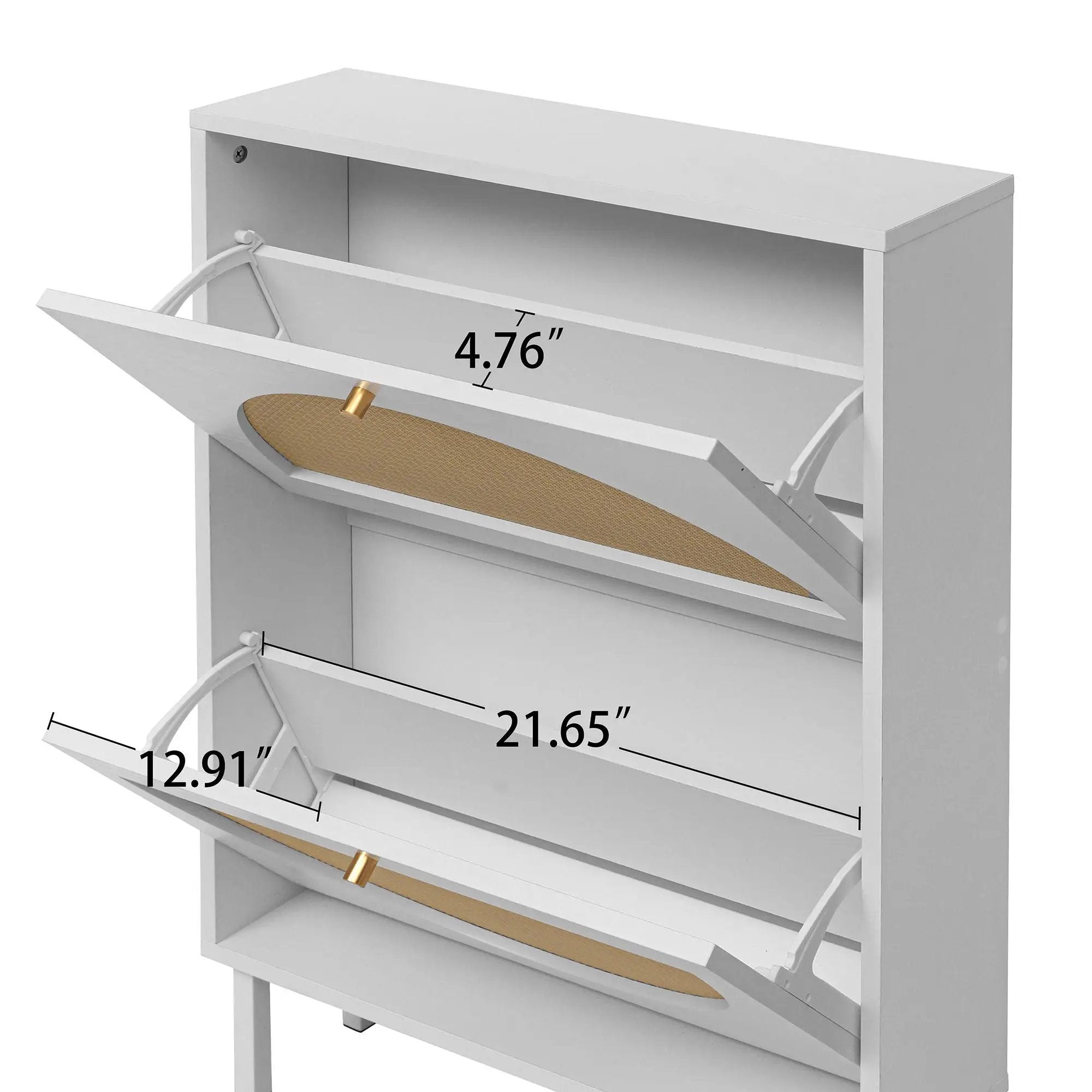 2 Door Shoe Rack, Rattan, Double Layer, Suitable For Living Room, Hallway - White by HouseOfZazla