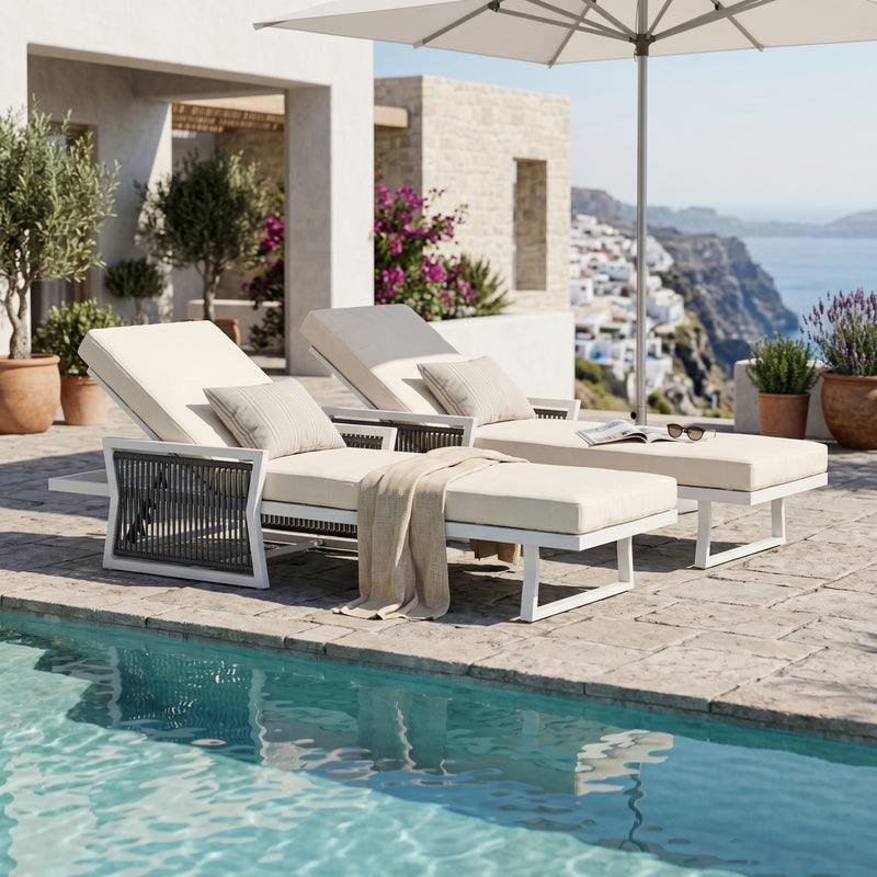Modern White Iron Outdoor Chaise Lounger Set with Adjustable Backrest - White, photo 6 of 10