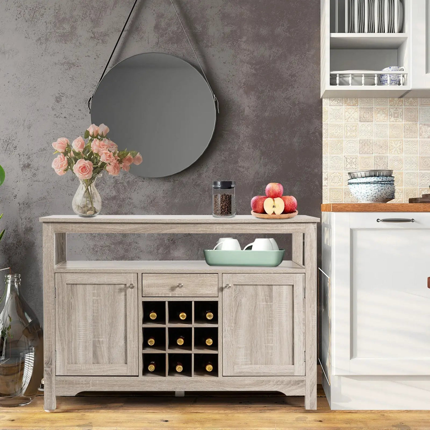 Server Buffet Sideboard With Wine Rack and Open Shelf by DirectDeals