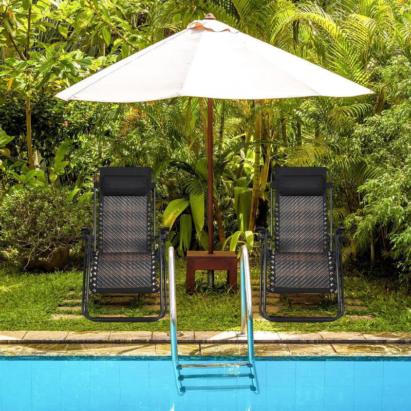 2 Pieces Folding Patio Rattan Zero Gravity Lounge Chair by DirectDeals