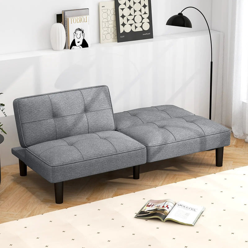 Convertible Folding Futon Sofa Bed with 6-Position Adjustable Backrest-Gray by DirectDeals