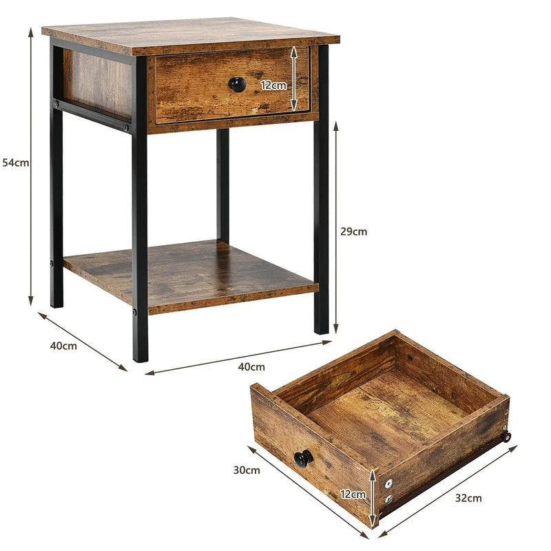 Industrial End Side Table Nightstand with Drawer Shelf by DirectDeals