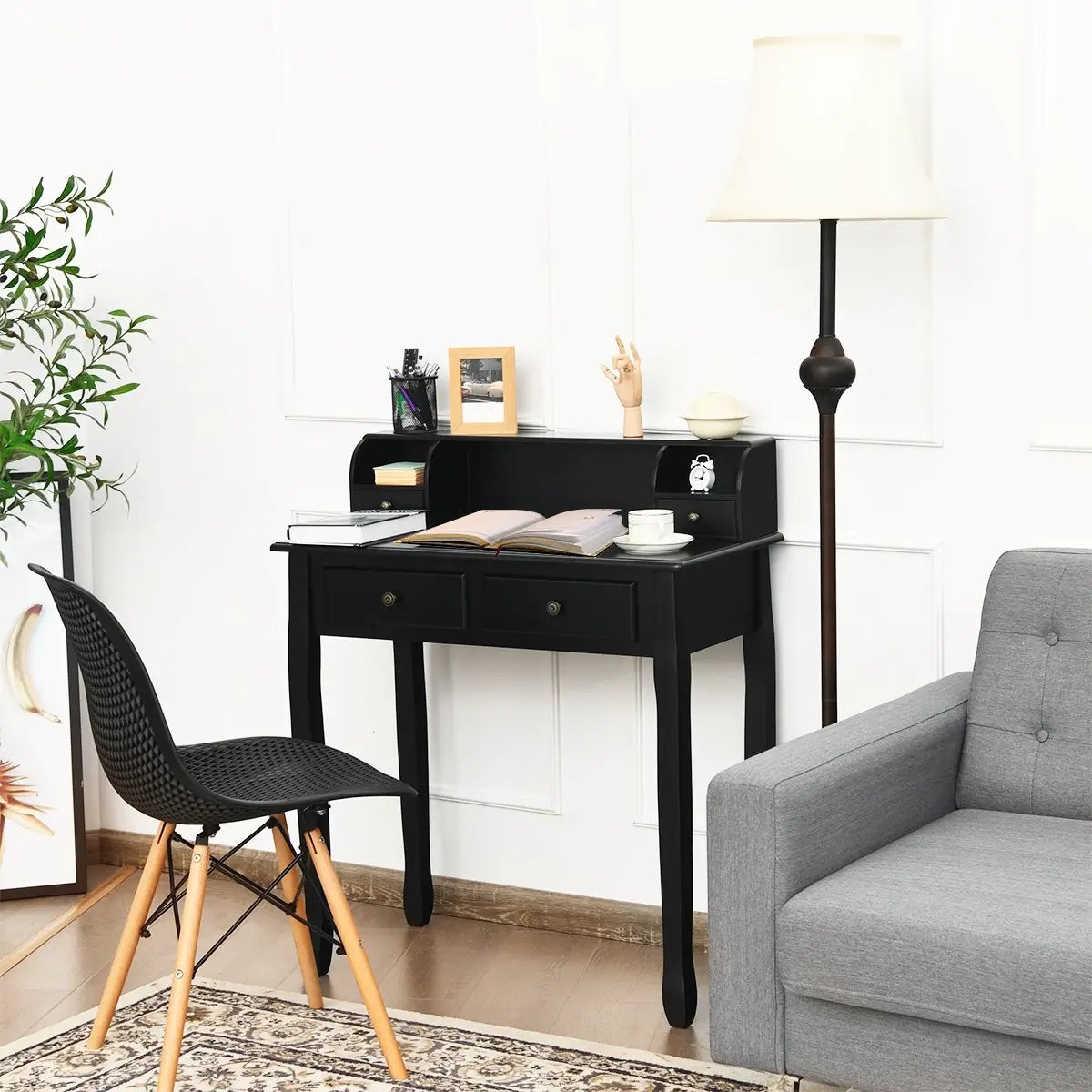 Writing Desk 2-Tier Vanity Desk Computer Desk with 4 Drawers by DirectDeals