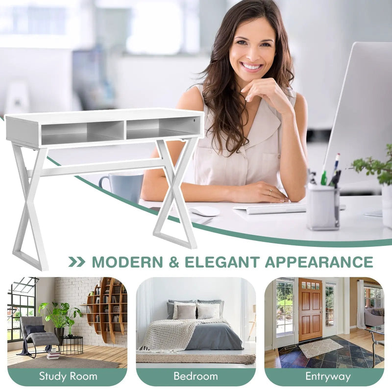 Modern Computer Desk Makeup Vanity Table with 2 Storage Compartments by DirectDeals