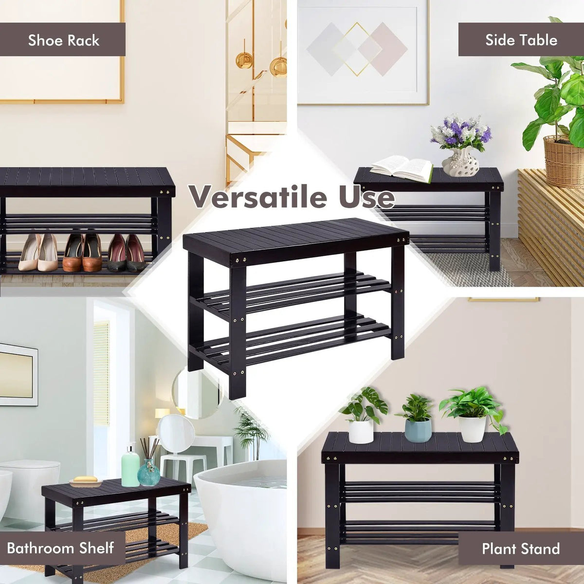 3 Tier Bamboo Bench Storage Shoe Shelf-Natural by DirectDeals