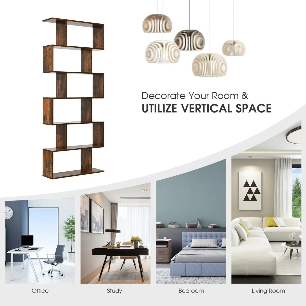 6 Tier S-Shaped Bookshelf Storage Display Bookcase Decor Z-Shelf by DirectDeals