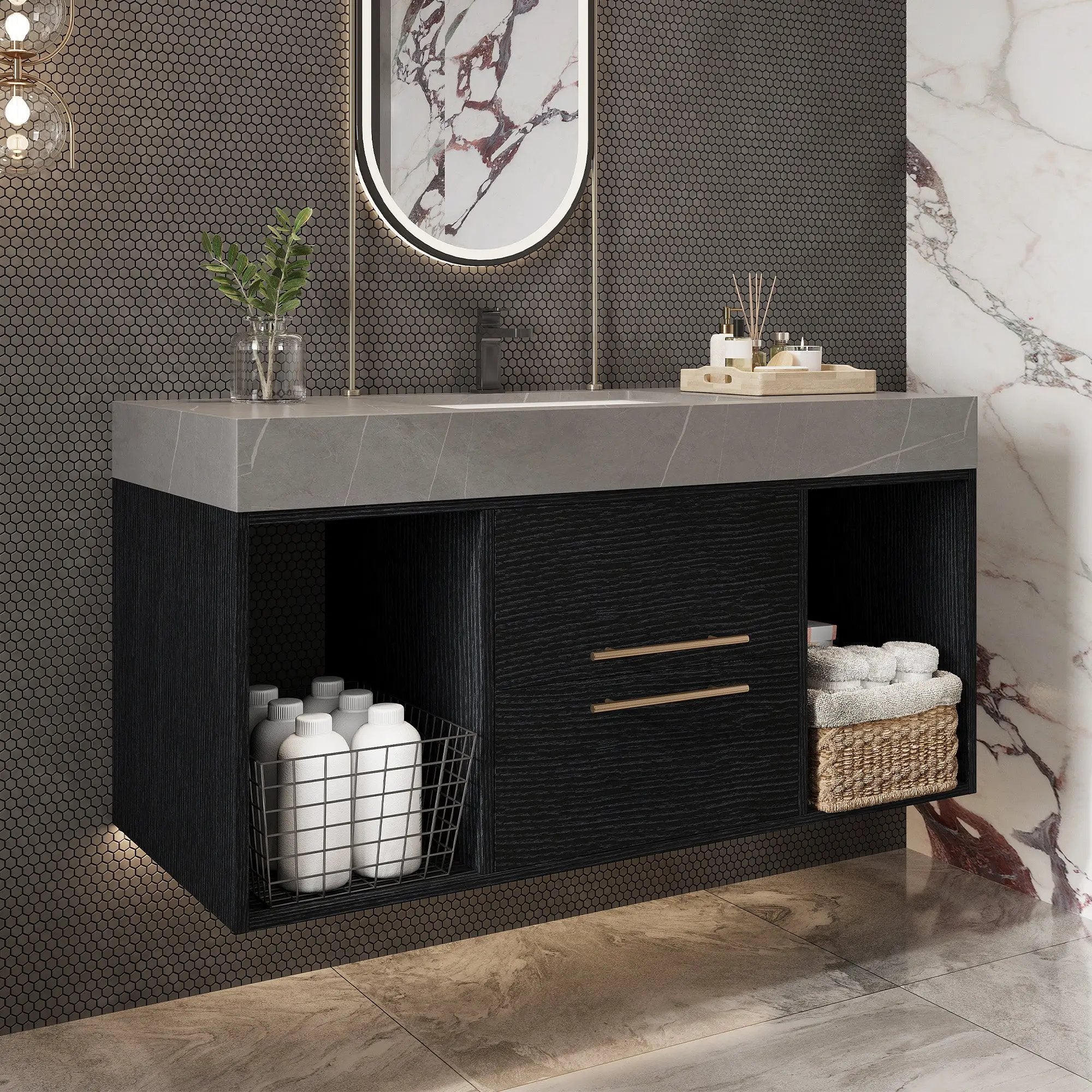 39.4 Inches Single Contemporary Floating Bathroom Vanity by HouseOfZazla
