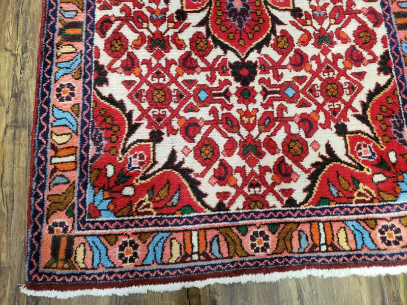 3' 2' X 5' 1" Handmade Floral Wool Rug Red Beige /Ivory by Jewel Rugs
