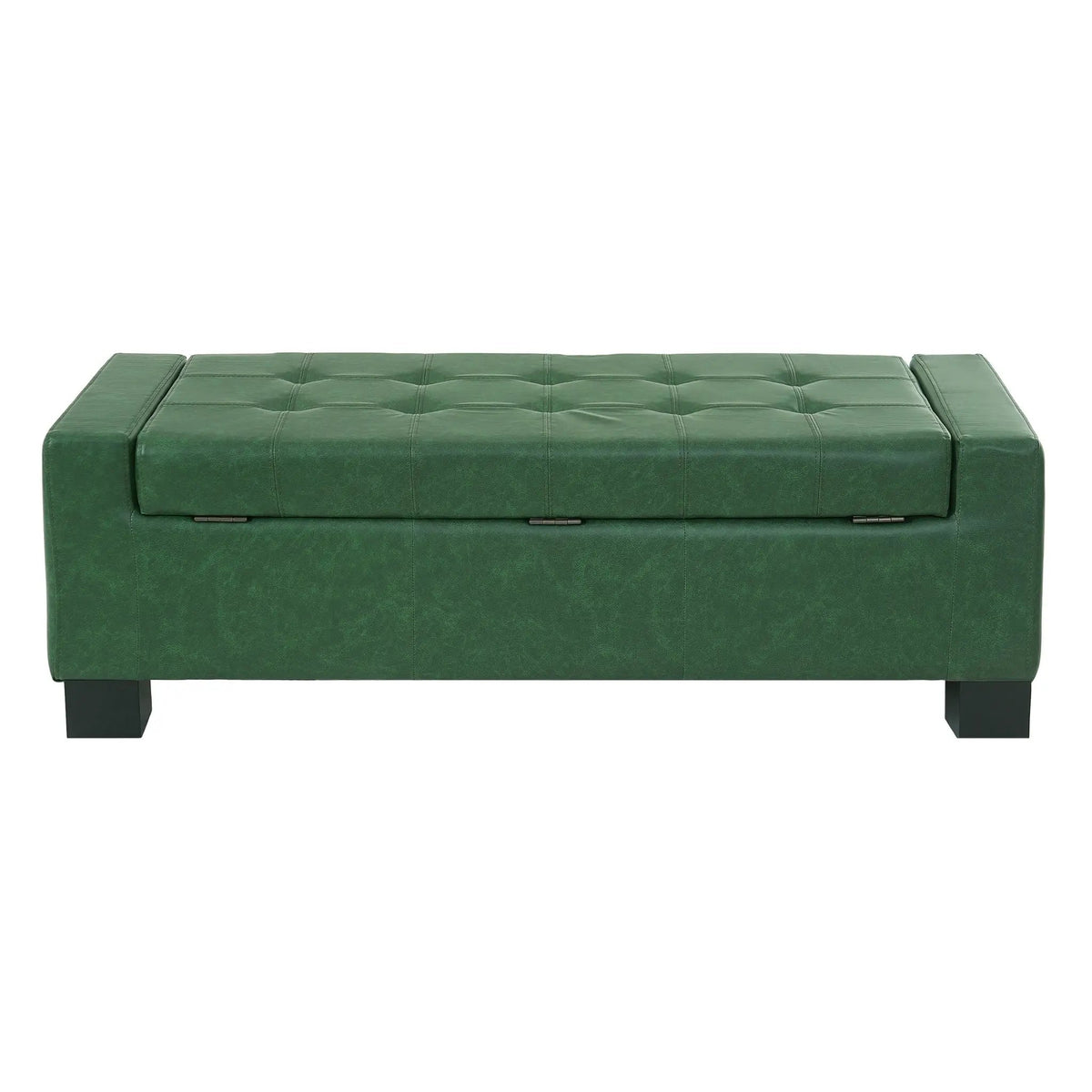 Green Storage Ottoman Bench, PU Upholstered Footrest with Solid Wood Legs by HouseOfZazla