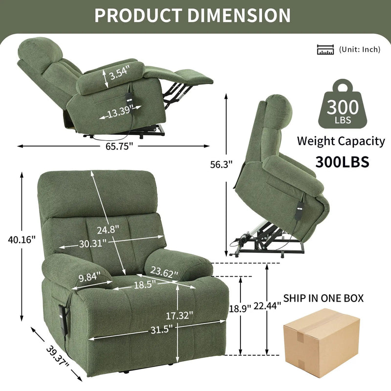 Oversized Power Lift Recliner Chai With Remote Control, Side Pocket, Spacious Seat by HouseOfZazla