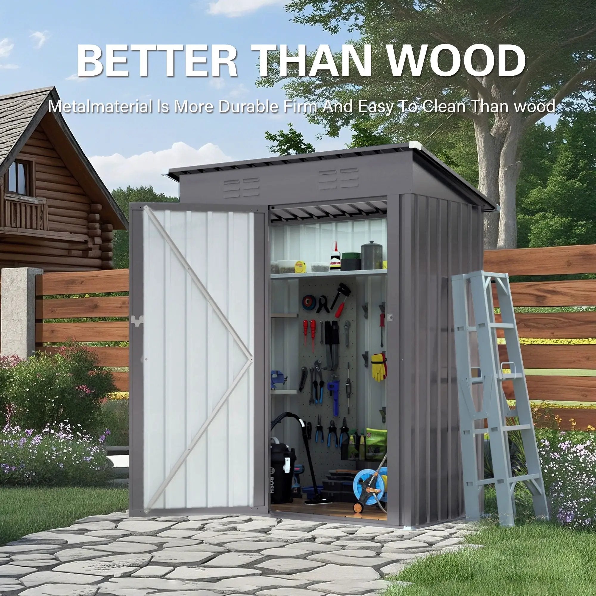 5 X 3 Ft Durable Metal Shed Outdoor Storage Shed With Pitched Roof And Lockable Door - Gray by HouseOfZazla