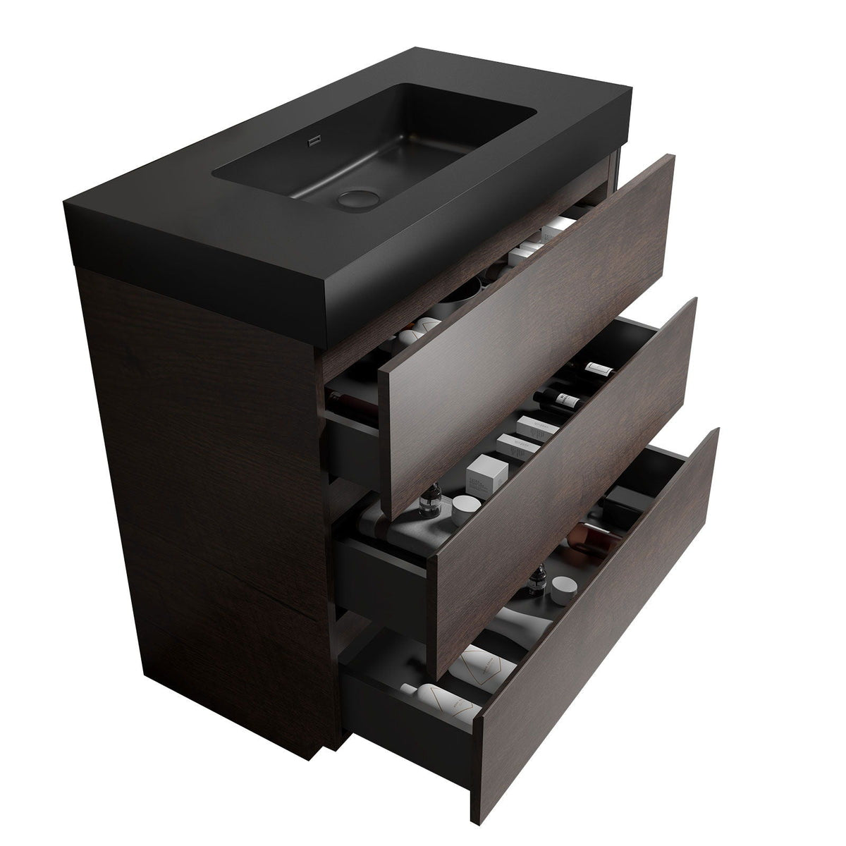 Alice Bathroom Vanity with Large Storage and One-Piece Sink Basin – Black or White, photo 2 of 24