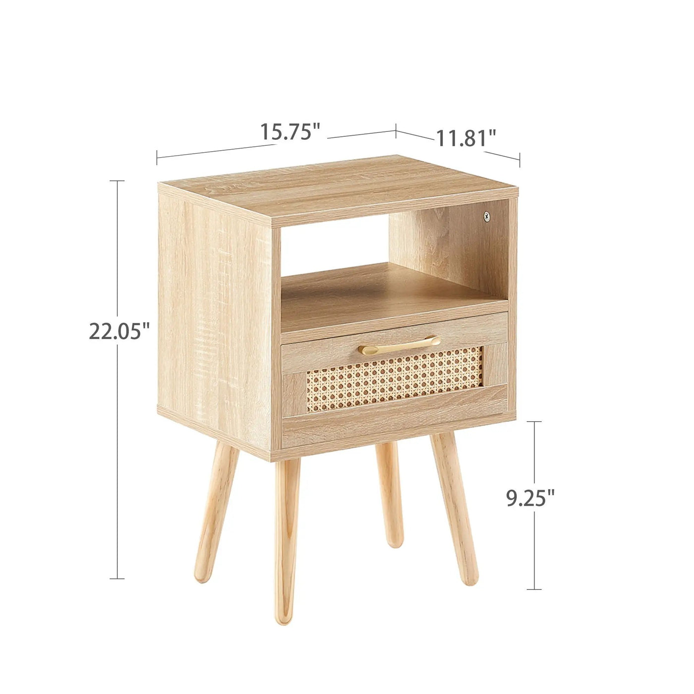 15.75" Rattan End Table With Drawer And Solid Wood Legs, Modern Nightstand, Side Table For Living Room, Bedroom by HouseOfZazla