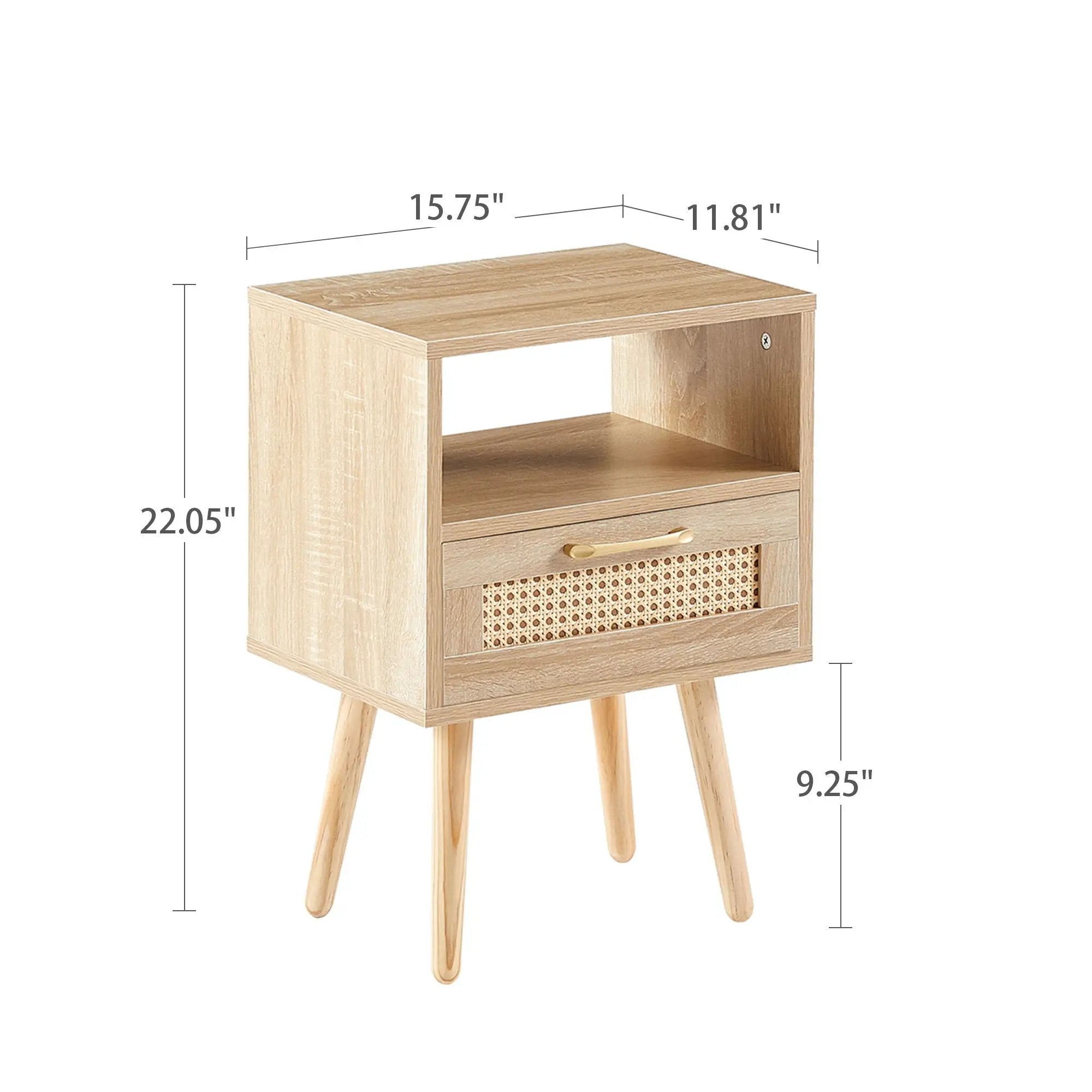 15.75" Rattan End Table With Drawer And Solid Wood Legs, Modern Nightstand, Side Table For Living Room, Bedroom by HouseOfZazla