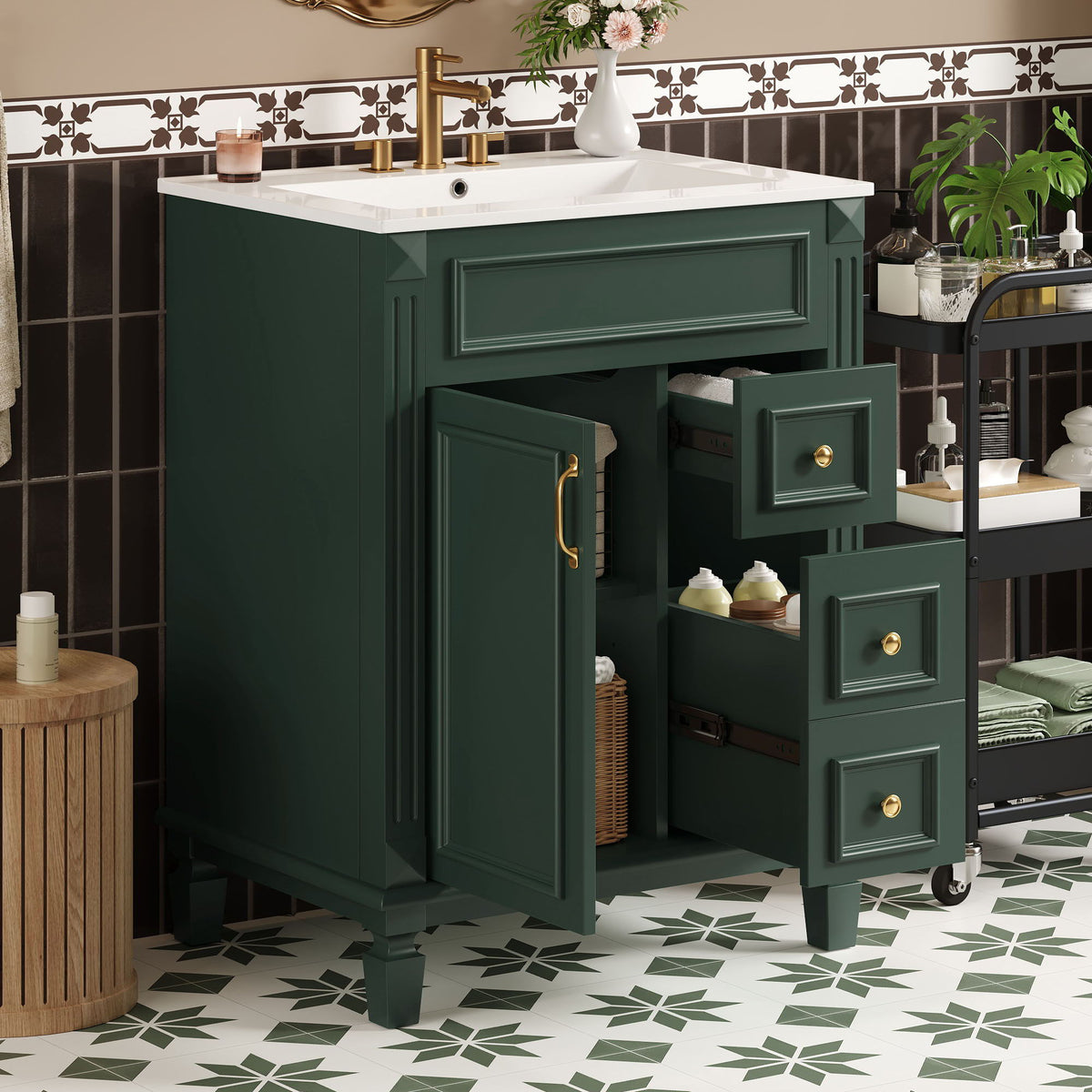 Bathroom Vanity With Sink, Compact Cabinet & 2 Drawers And Adjustable Shelf, photo 9 of 40