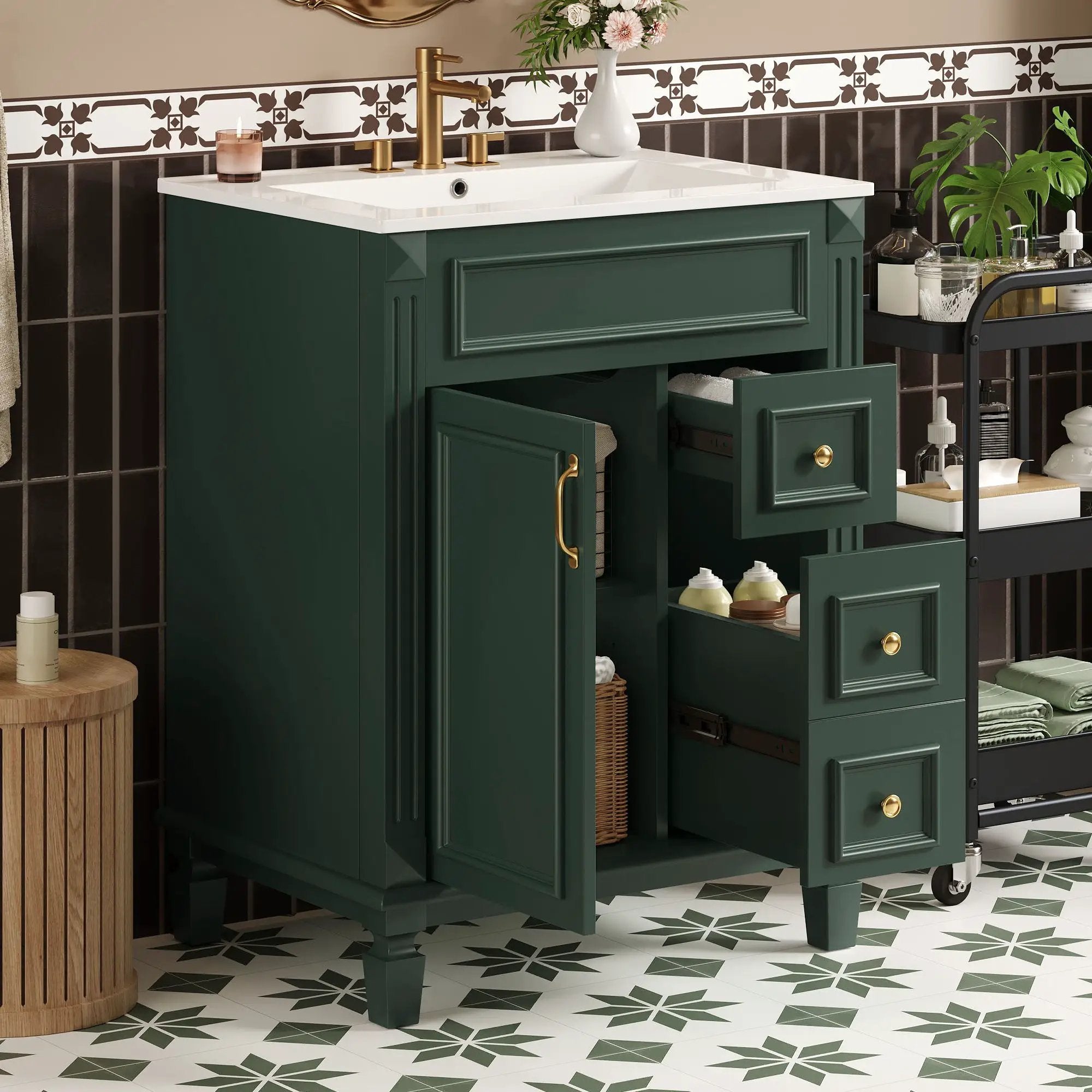 Bathroom Vanity With Sink, Compact Cabinet & 2 Drawers And Adjustable Shelf