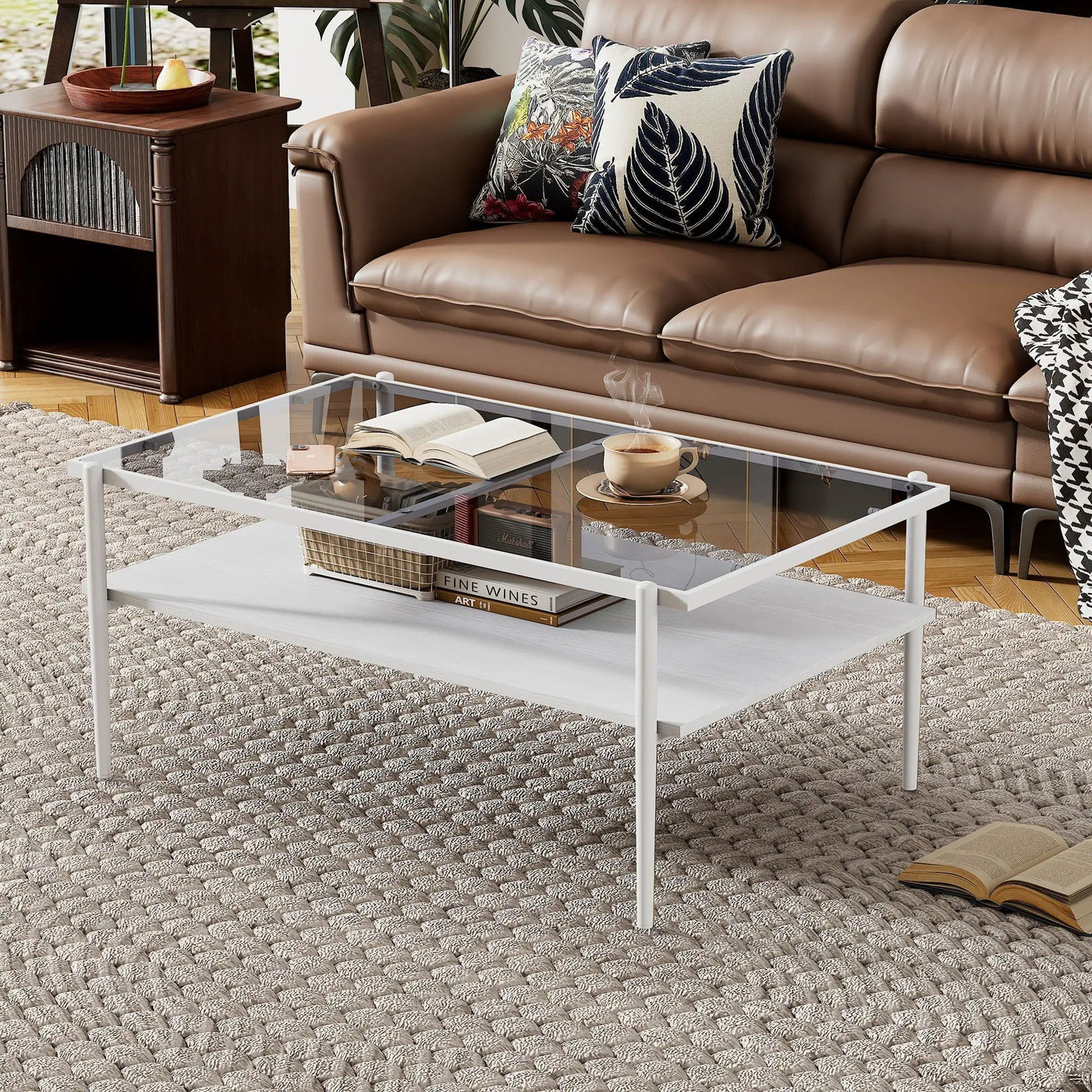 Rectangle Coffee Table With Tempered Glass Top And Legs, Modern Table For Living Room by HouseOfZazla