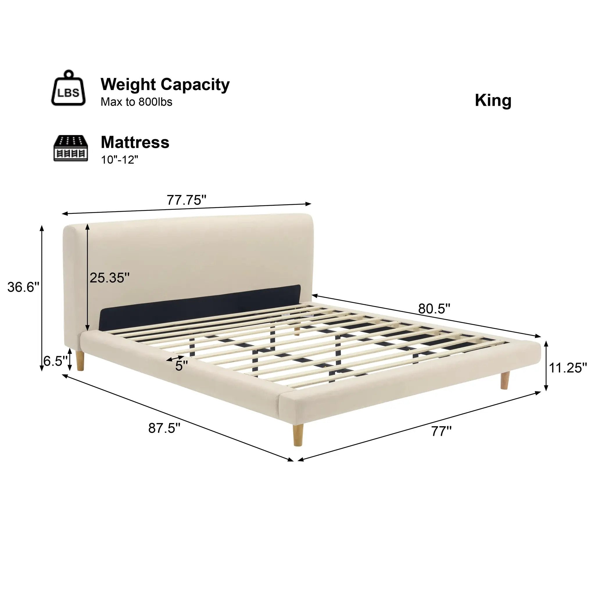 Beige Chunky Headboard Bed Frame, King by HouseOfZazla