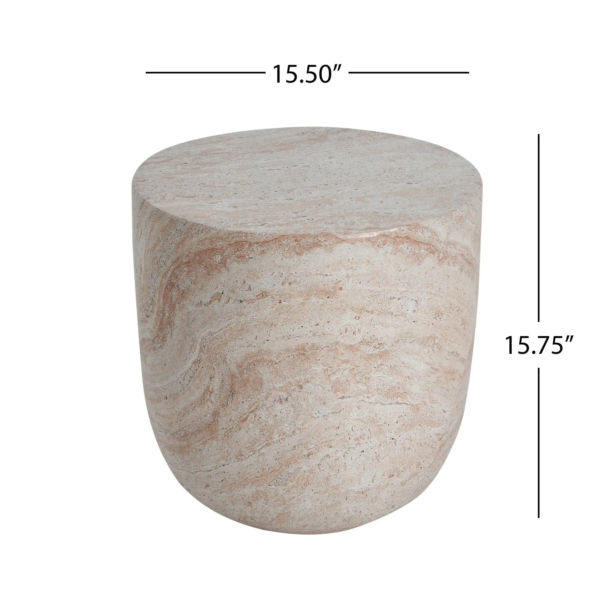 Outdoor / Indoor Lightweight Concrete Side Table With Travertine - Beige by HouseOfZazla