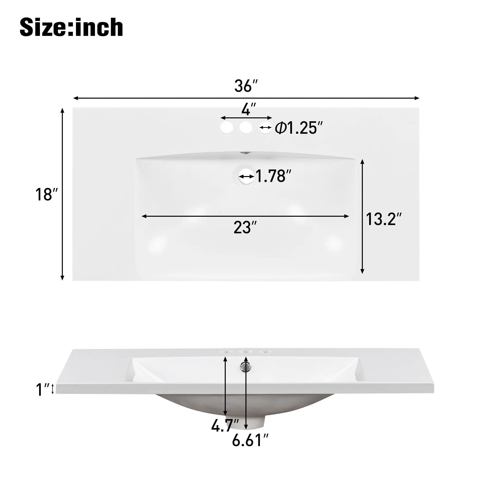 Single Bathroom Basin Sink, Vanity Top Only With 3 Faucet Holes by HouseOfZazla
