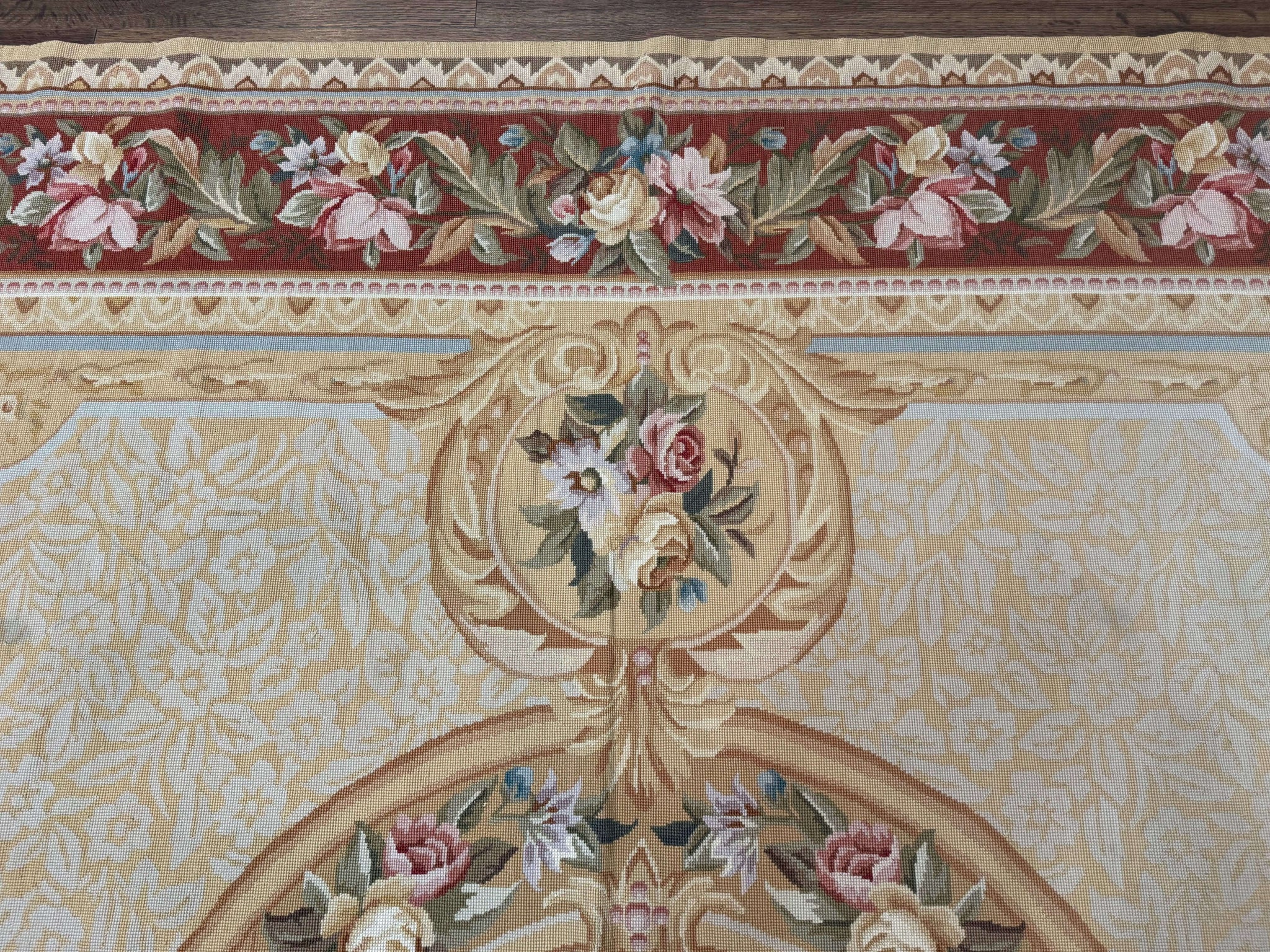 Needlepoint Rug 8x10, Aubusson Savonnerie European Carpet, Floral, Elegant by Jewel Rugs