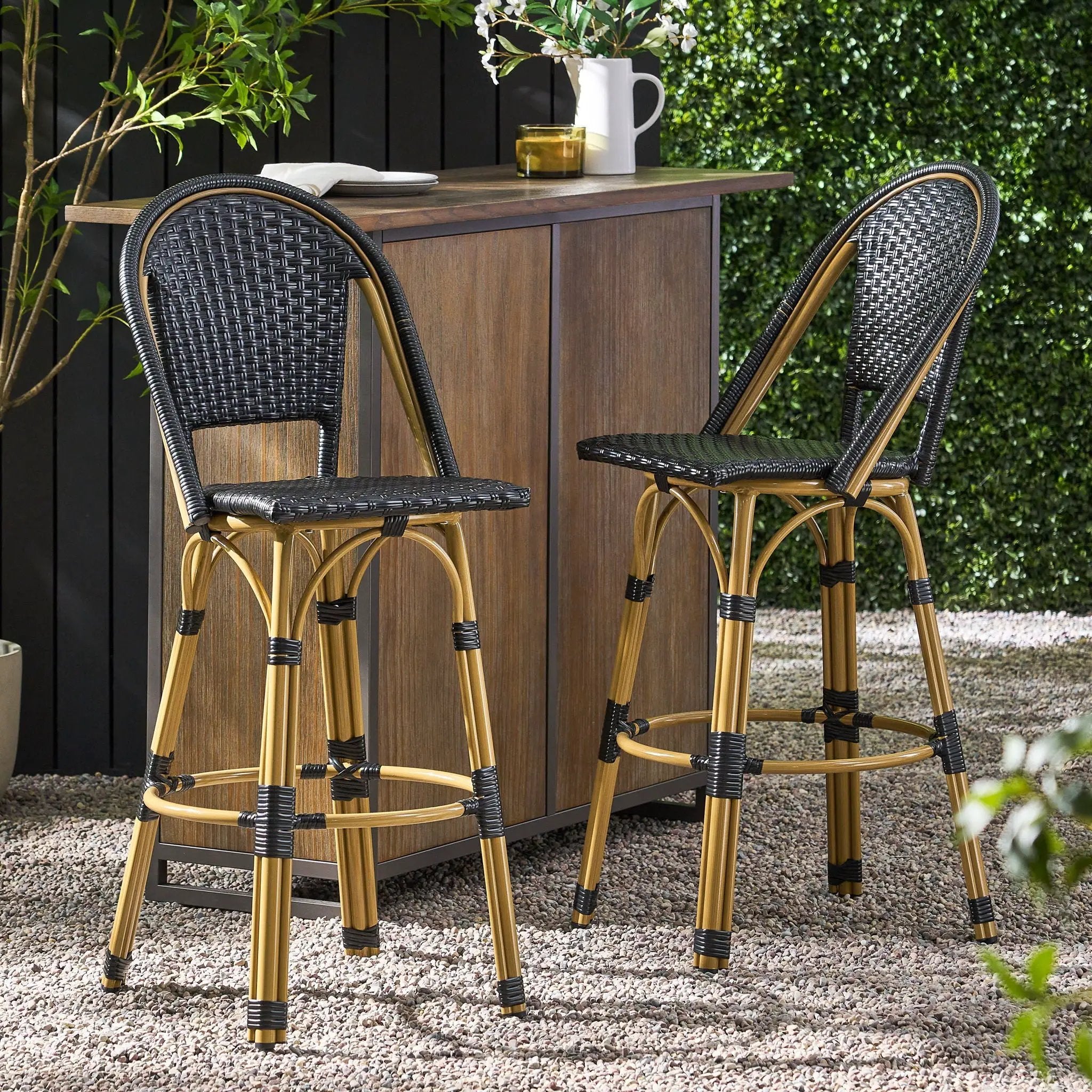 Outdoor Rattan And Aluminum French Barstools (Set of 2) by HouseOfZazla