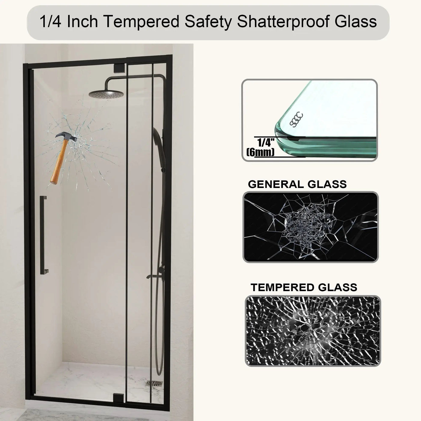 Semi Frameless Pivot Hinged Shower Door, Reversible Design by HouseOfZazla