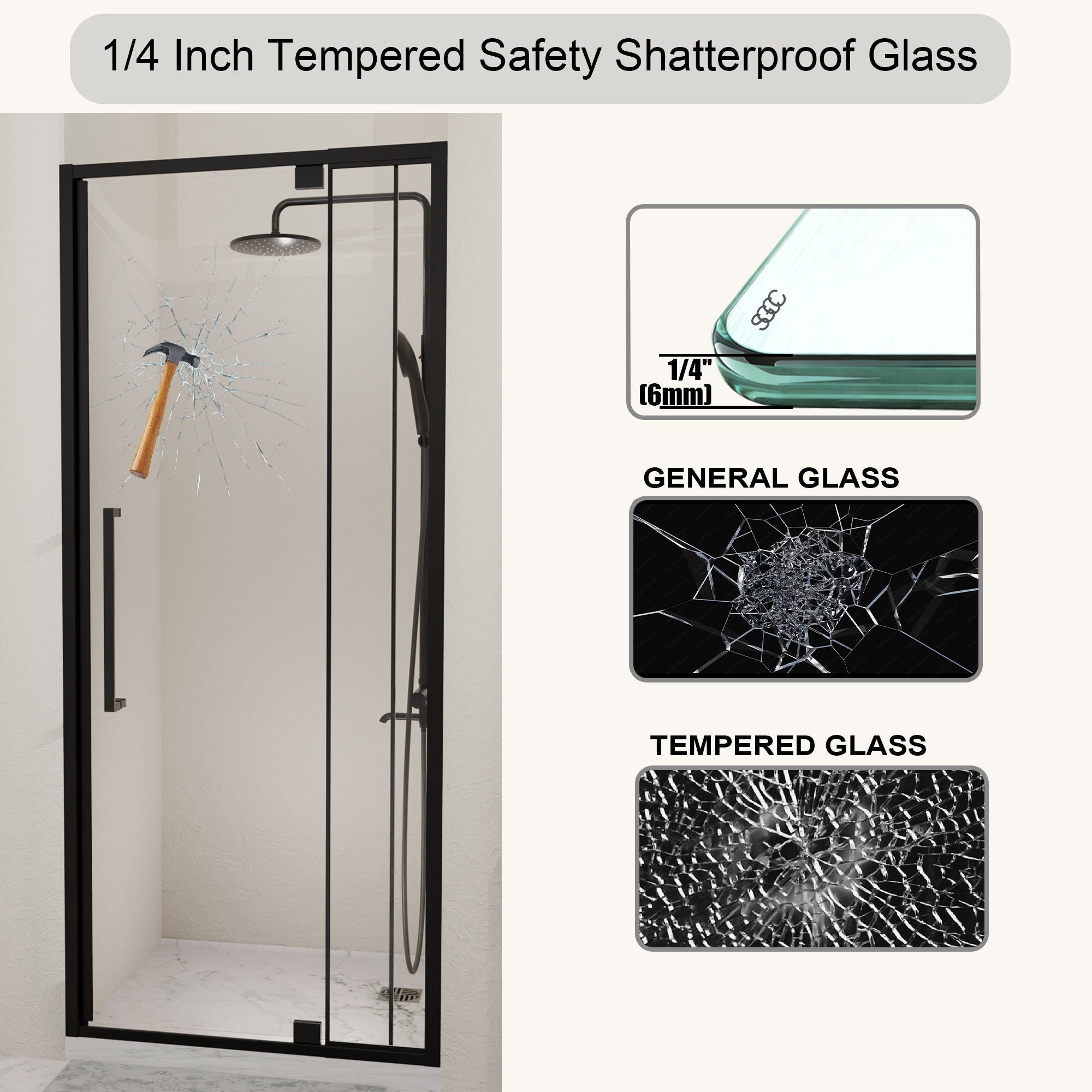 Semi Frameless Pivot Hinged Shower Door, Reversible Design by HouseOfZazla