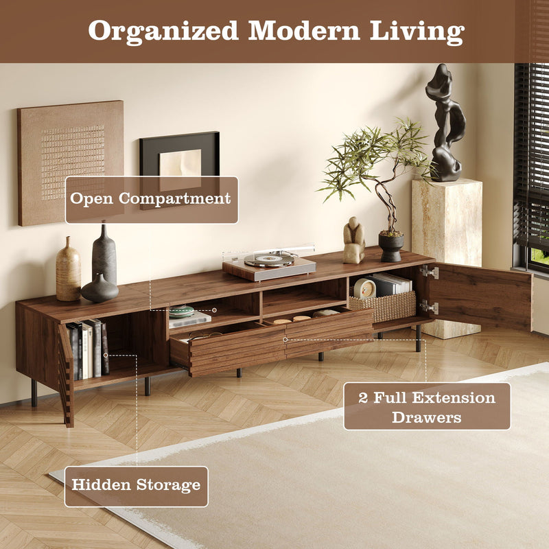 TV Stand For TVs Up To 85" With Closed Storage, Soft Closing Hinges - Walnut by Unique Piece Furniture