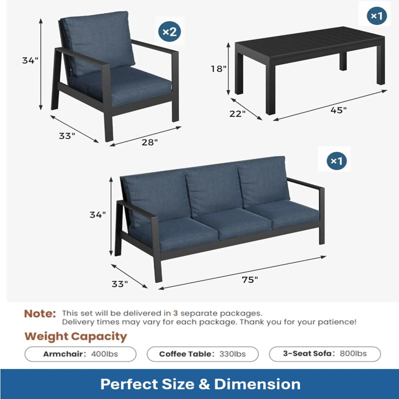Modern 5 Seat Outdoor Patio Furniture Set With Coffee Table by HouseOfZazla