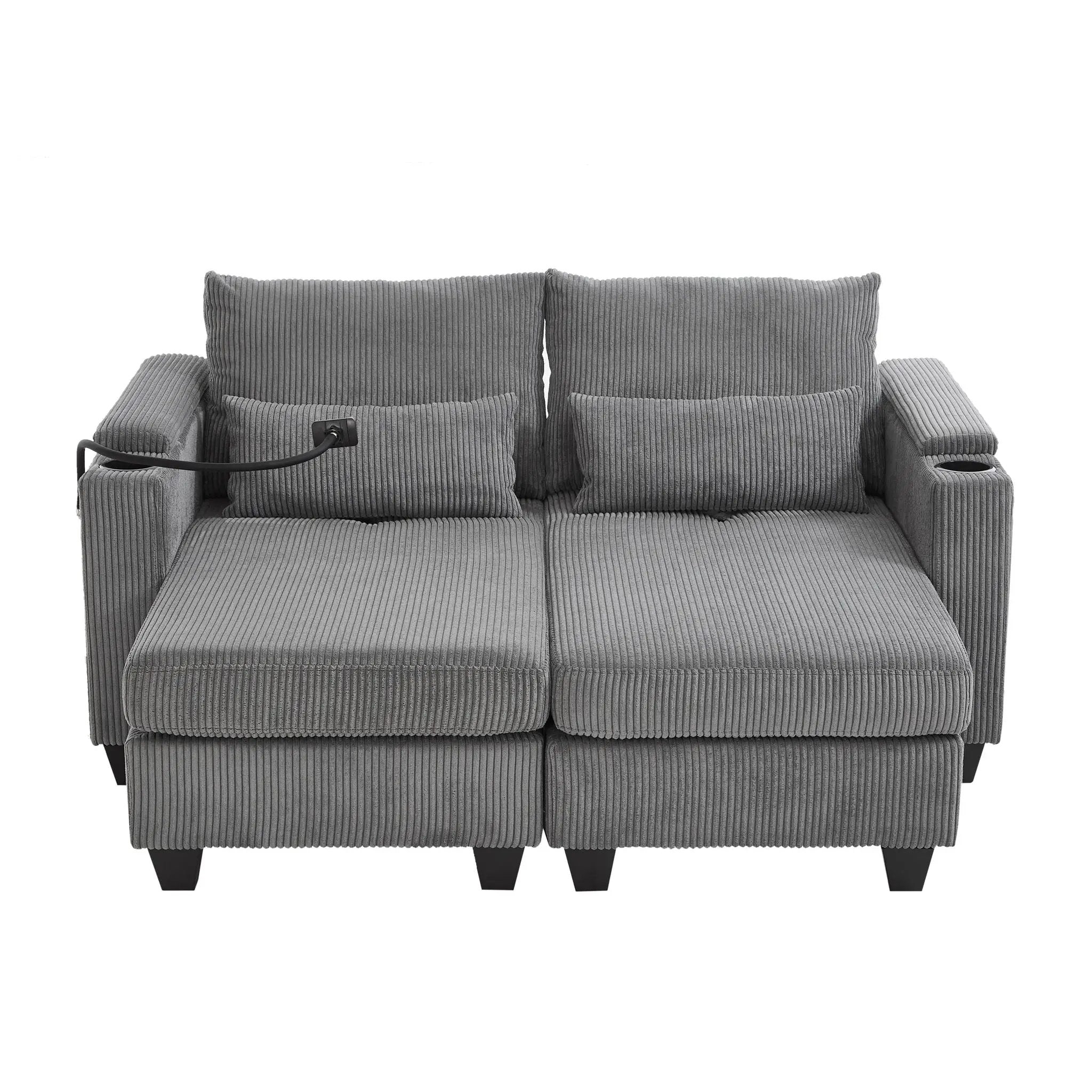 Convertible Chaise Lounge Sofa Chair With USB Ports, Cup Holders, Phone Holder And Storage by HouseOfZazla