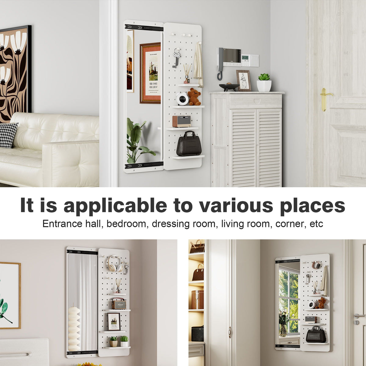 Full Length Wall Mounted Mirror with Shelf and Hook - Dark Brown, White, or Light Brown, photo 4 of 40