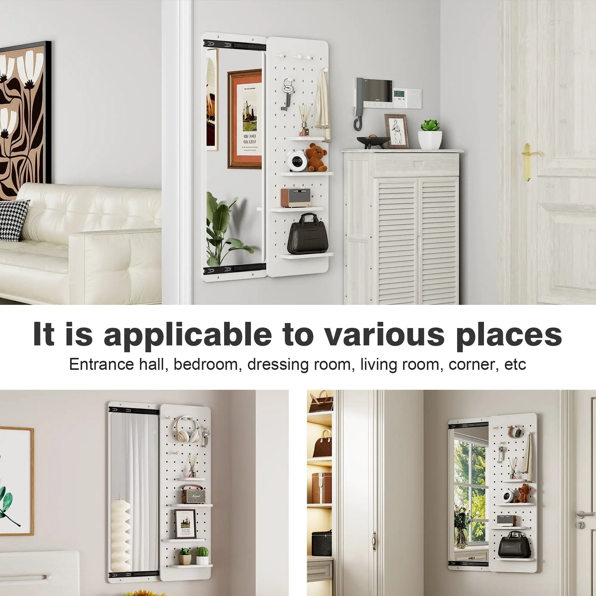 Wall Mounted Full Length Mirror With Shelf And Hook