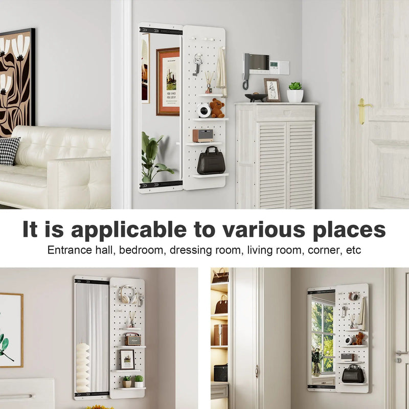 Wall Mounted Full Length Mirror With Shelf And Hook