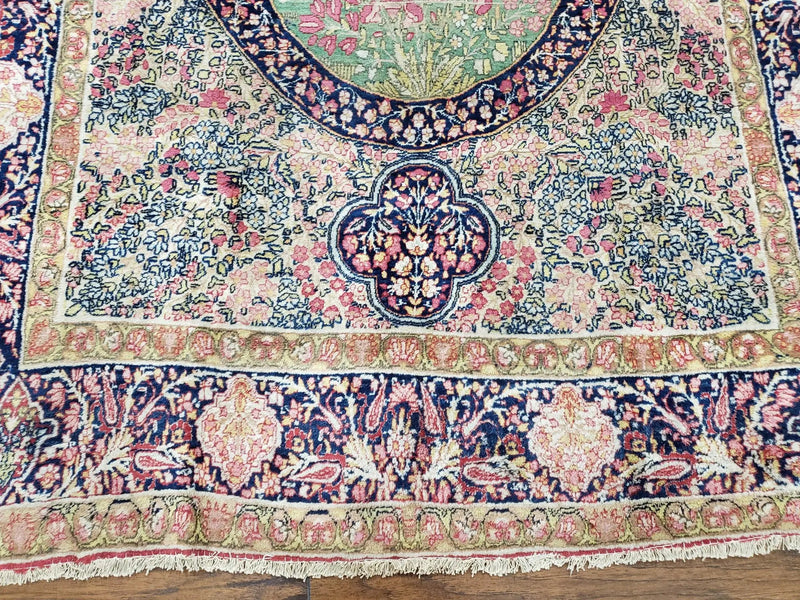 Antique Persian Kerman Lavar Rug 4.4 x 7.5, Highly Collectible Rare, 1880s Rug, Millefleurs, Cows, Wool Hand Knotted, Pictorial by Jewel Rugs