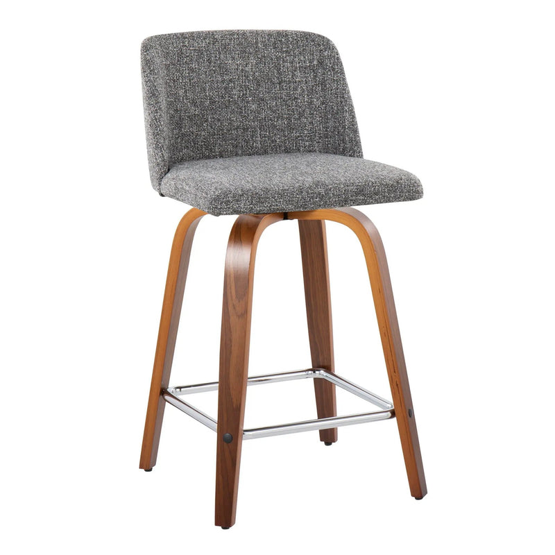Toriano - Mid Century Modern Fixed Height Counter Stool With Swivel And Square Footrest (Set of 2) by HouseOfZazla