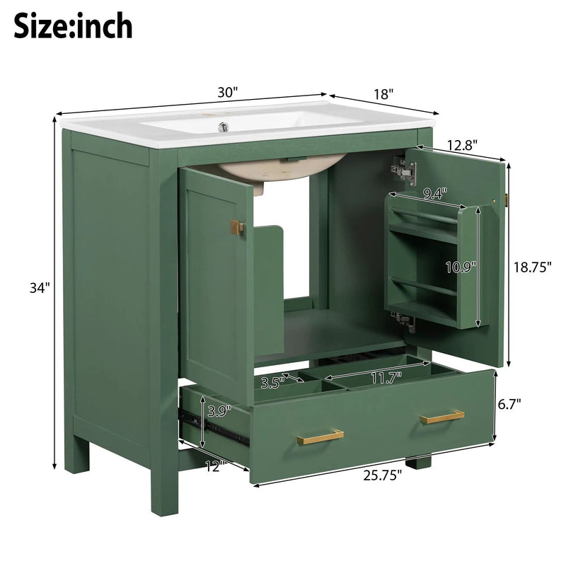 Bathroom Vanity With Single Sink, Combo Cabinet Undermount Sink, Bathroom Storage Cabinet With 2 Doors And A Drawer, Soft Closing, Multifunctional Storage, Solid Wood Frame by HouseOfZazla