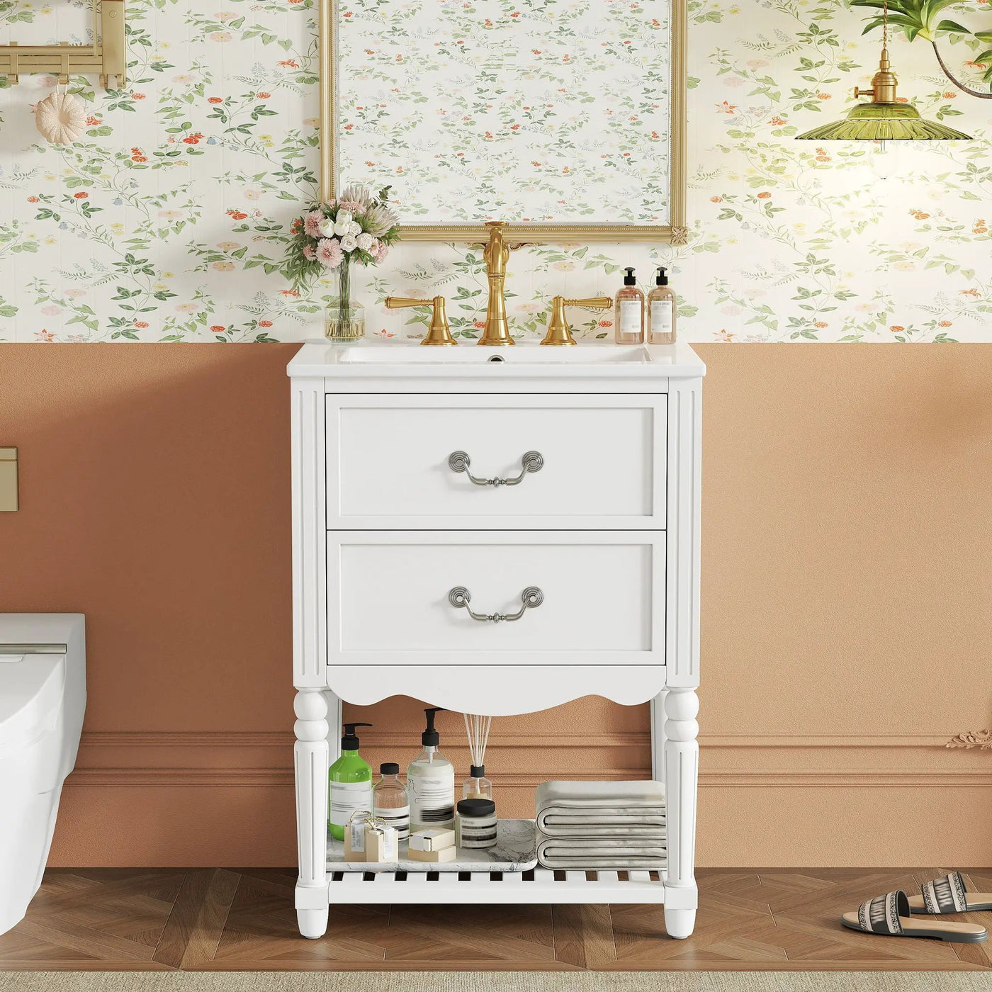 Wave Design Bathroom Vanity With Sink, 2 Drawers And Open Shelf by HouseOfZazla
