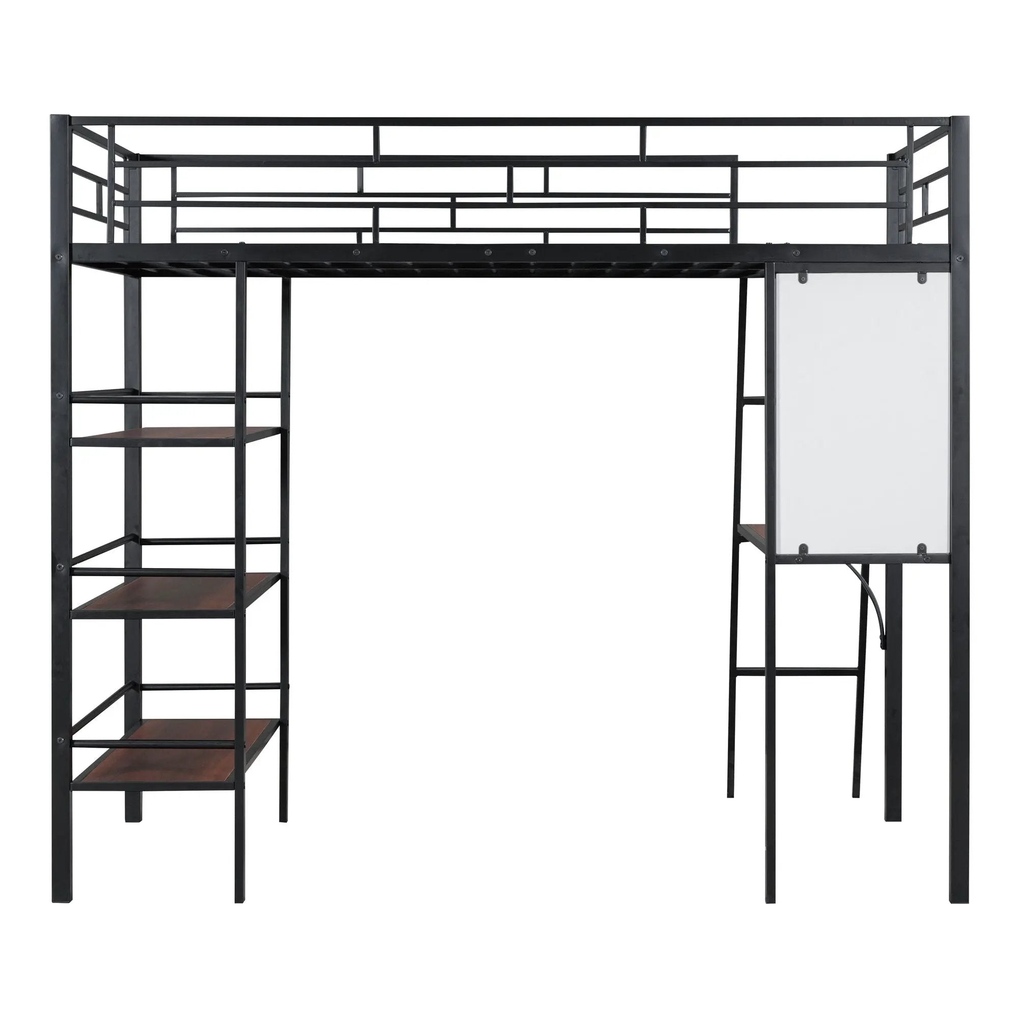 Loft Metal Bed With 3 Layers Of Shelves And Desk, Stylish Metal Frame Bed With board by Unique Piece Furniture