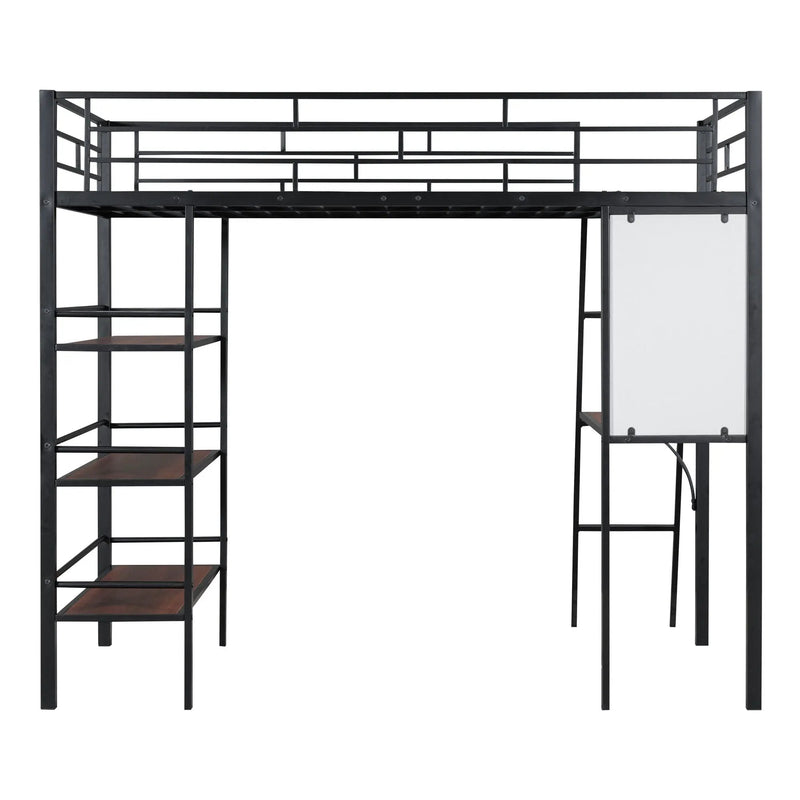 Loft Metal Bed With 3 Layers Of Shelves And Desk, Stylish Metal Frame Bed With board by HouseOfZazla