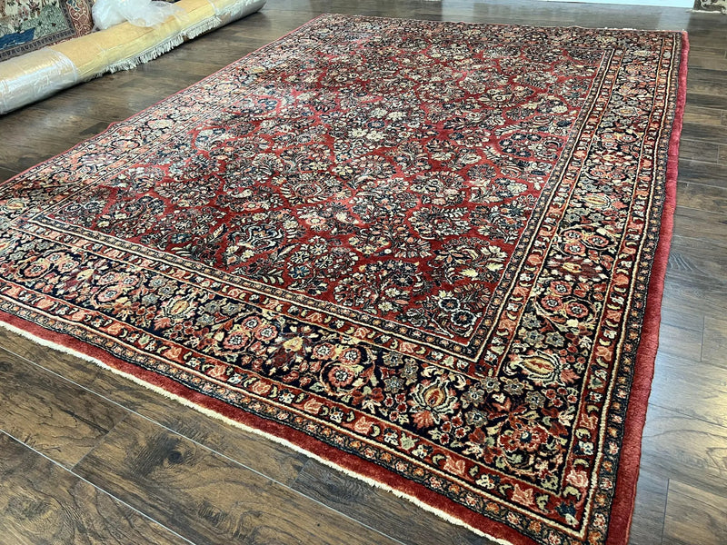 1920s Persian Sarouk Rug 9x12, Red Persian Carpet, High Quality Persian Rug, Allover Floral Pattern, Antique Oriental Rug, Wool Handmade Room Sized by Jewel Rugs
